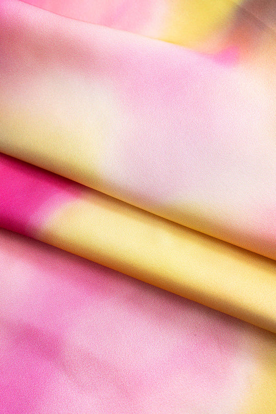 Satin Tie Dye Print Cowl Neck Tie-Up Backless Sleeveless Midi Dress 