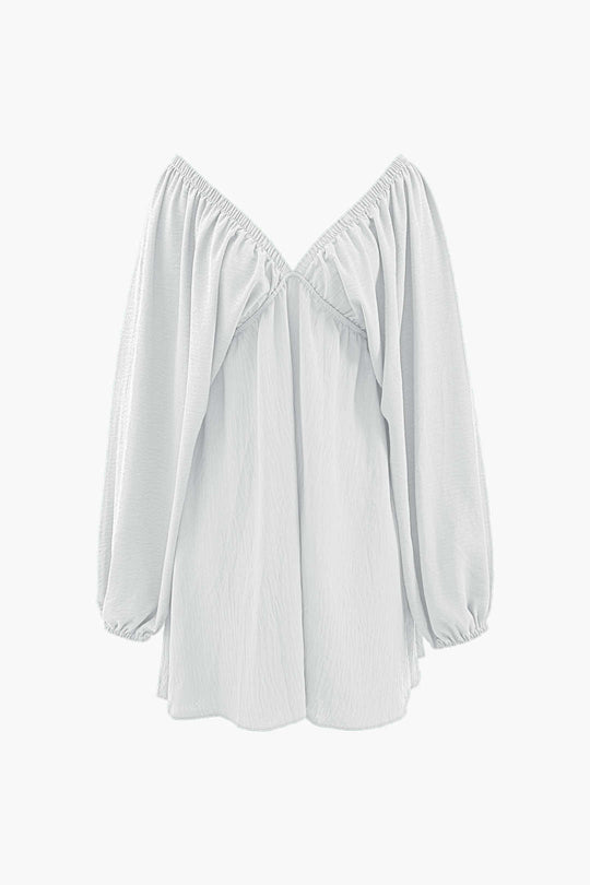 V-neck Mini Dress with Puff Sleeves 