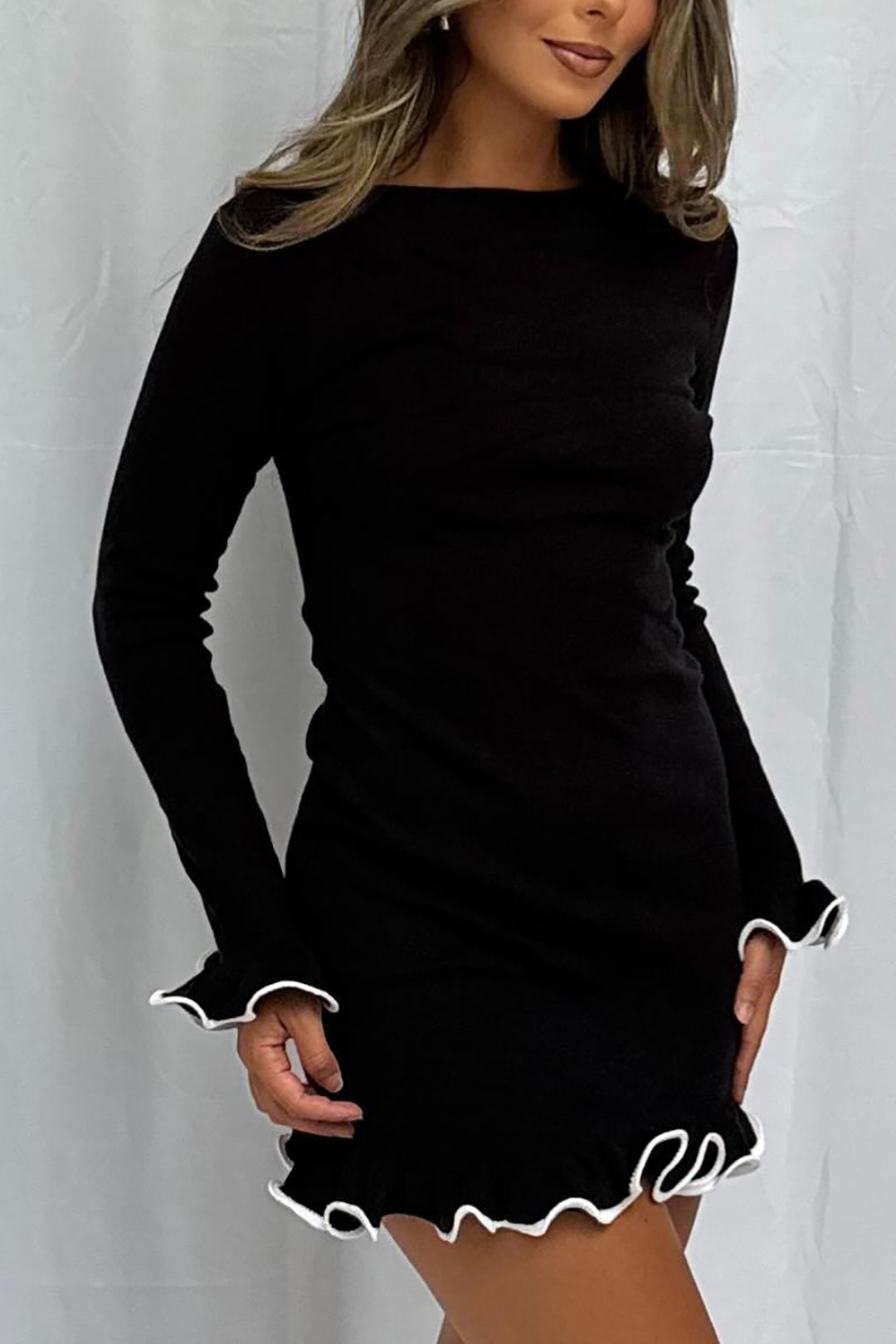 Gebreide Jurk met Contrast Whipstitching