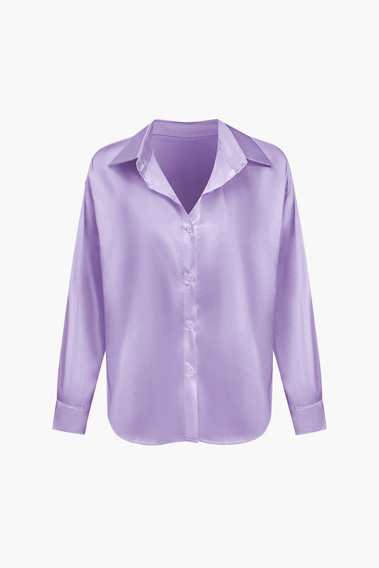 Lillian - Basis Effen Satijnen Dames Langsleeve Shirt