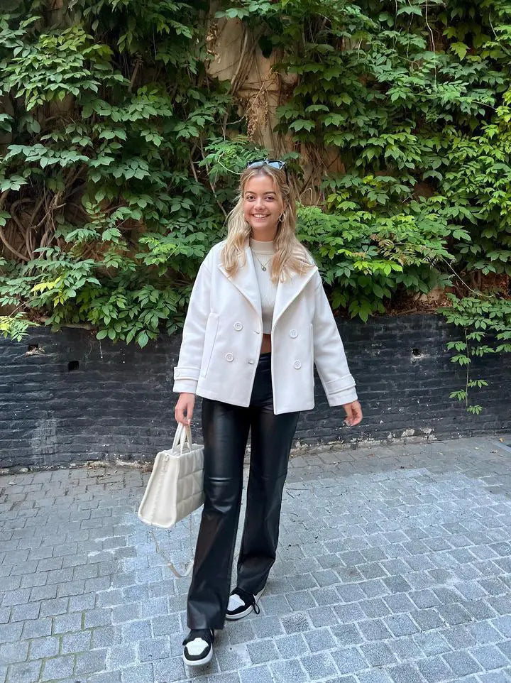 Alina - Elegante Dubbele Knoop Ontwerp Vrouwen Peacoat