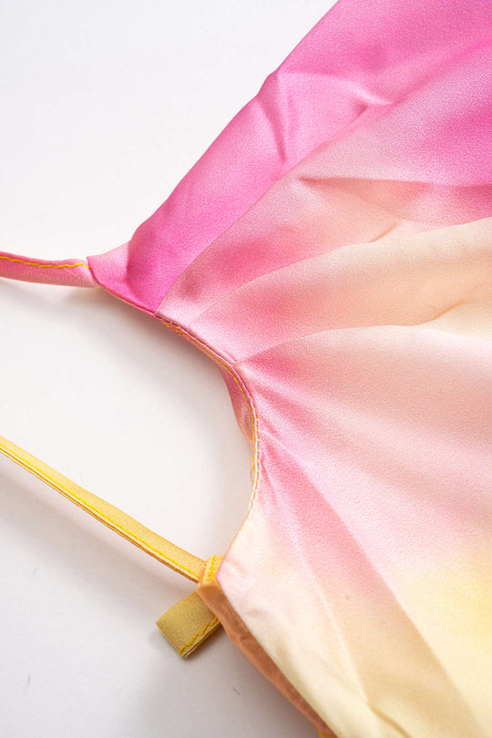 Satin Tie Dye Print Cowl Neck Tie-Up Backless Sleeveless Midi Dress 