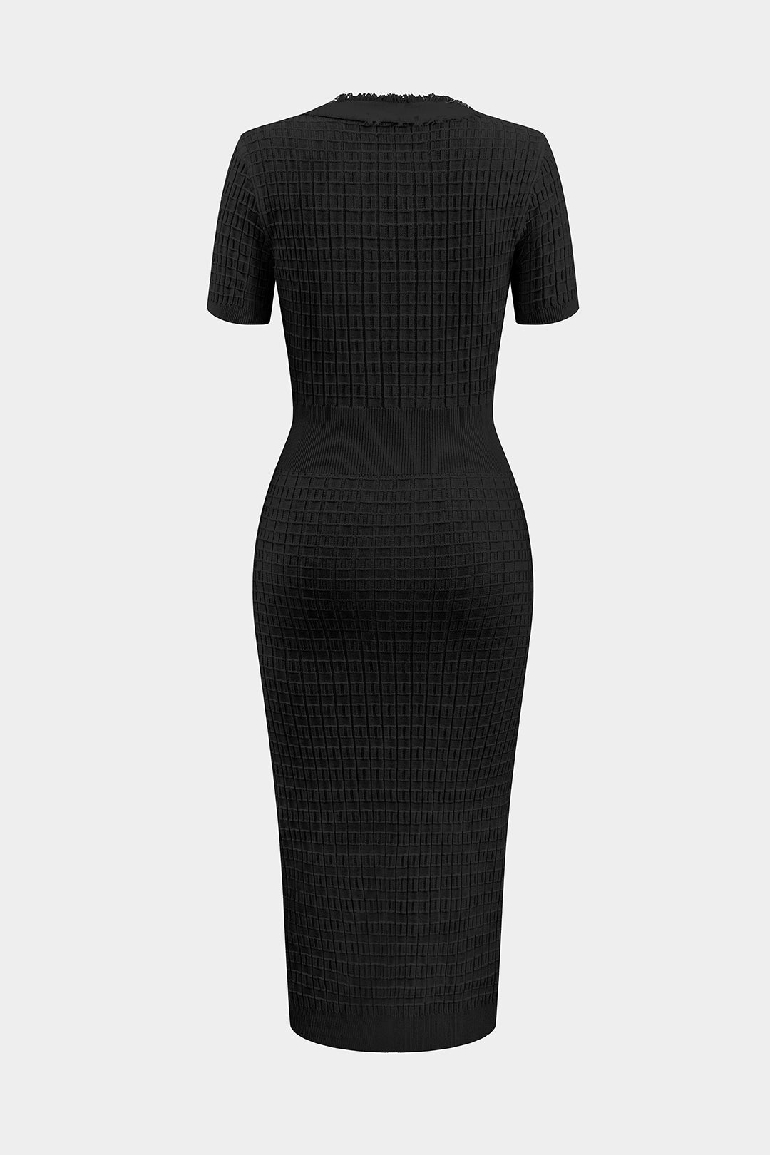 Gebreide V-hals Knop Korte Mouw Jurk