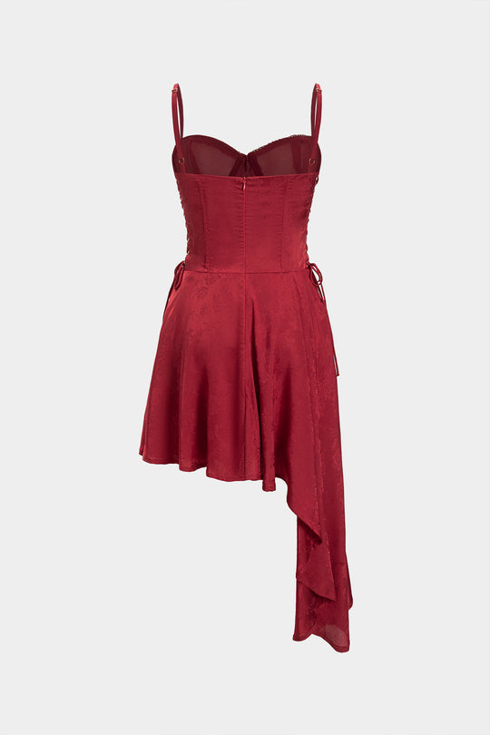 Jacquard Bustier Slip Asymmetrische Mouwloze Midi Jurk