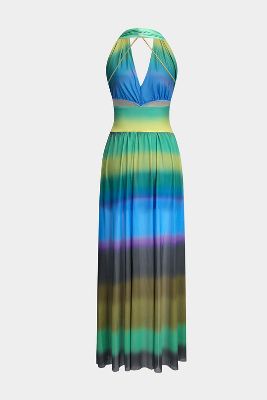 Ombre Print Ruched Backless Midi Jurk
