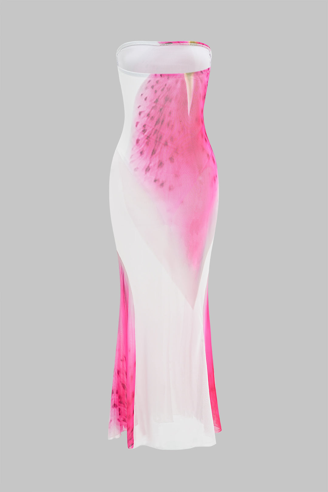 Floral Contrast Print Mesh Strapless Mouwloze Maxi Dress