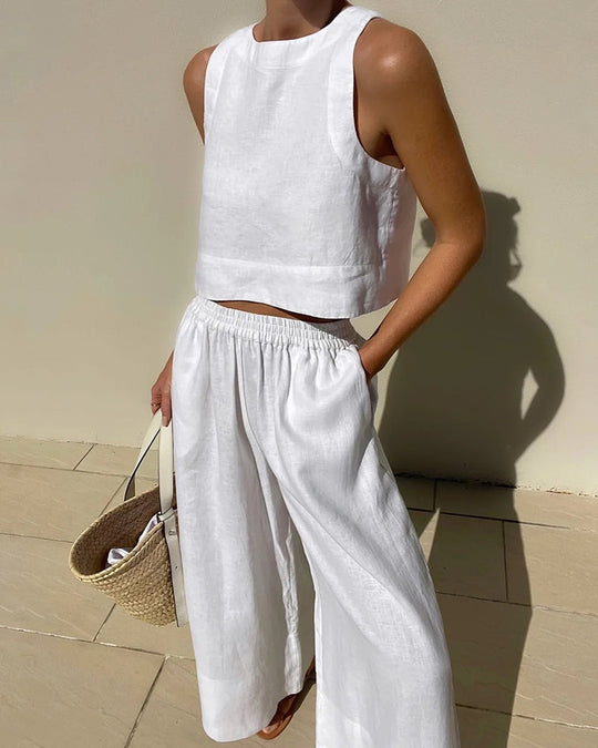 Women's Two-Piece Set | Sleeveless Top &amp; Wide-Leg Pants | Summer Outfit