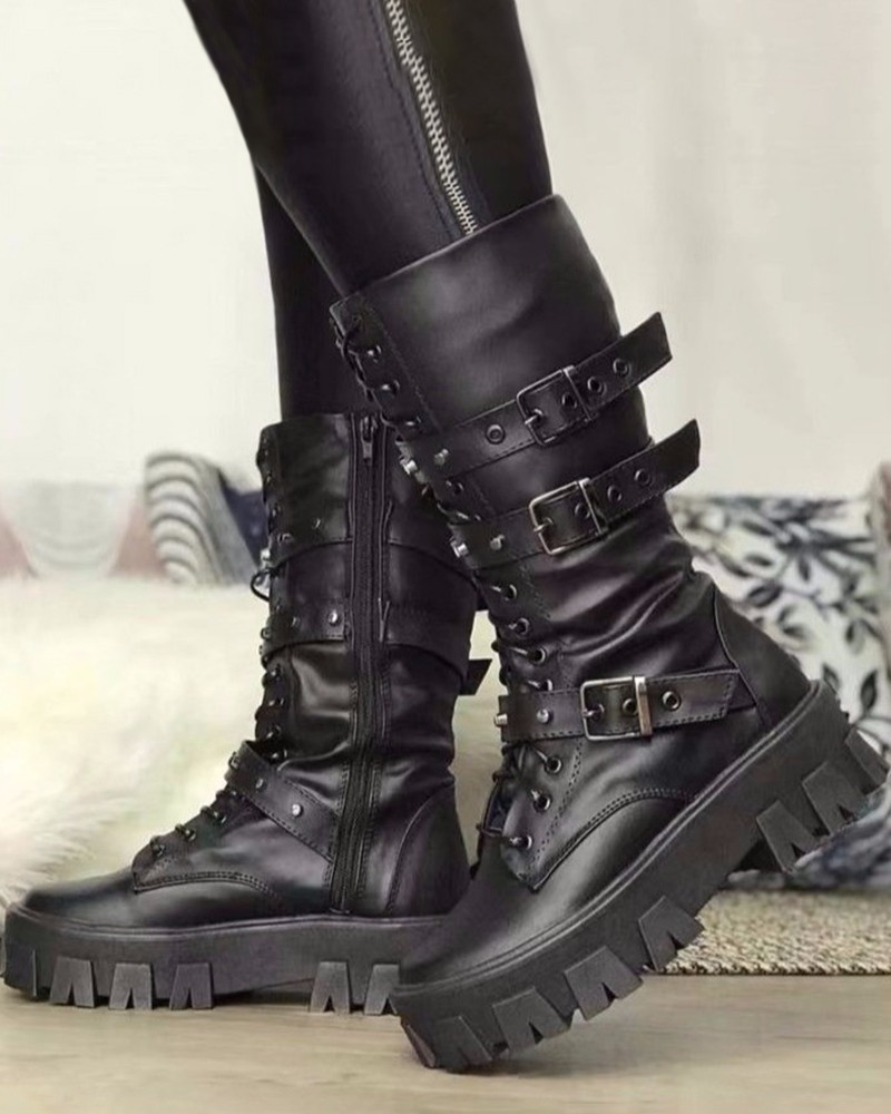 HeidiMode | Boots with Zipper and Buckles
