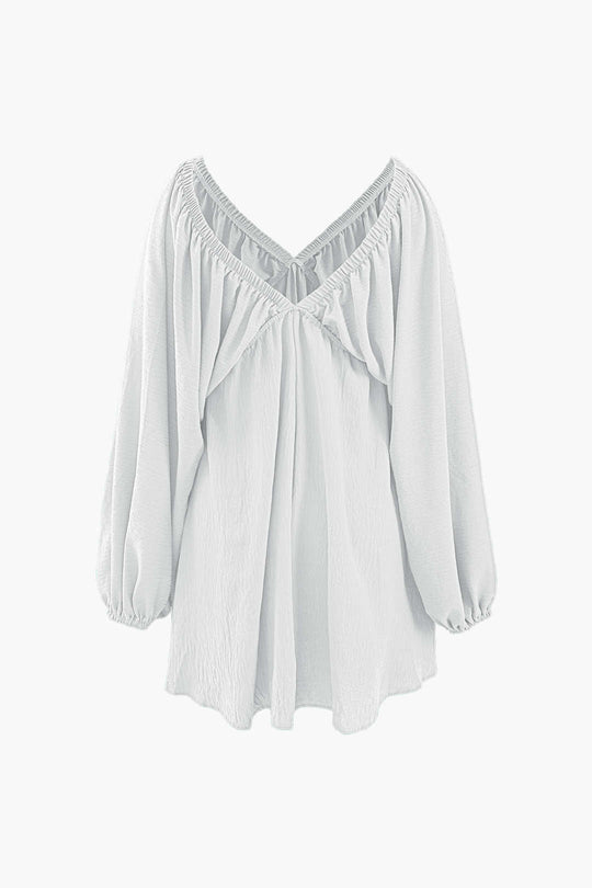 V-neck Mini Dress with Puff Sleeves 