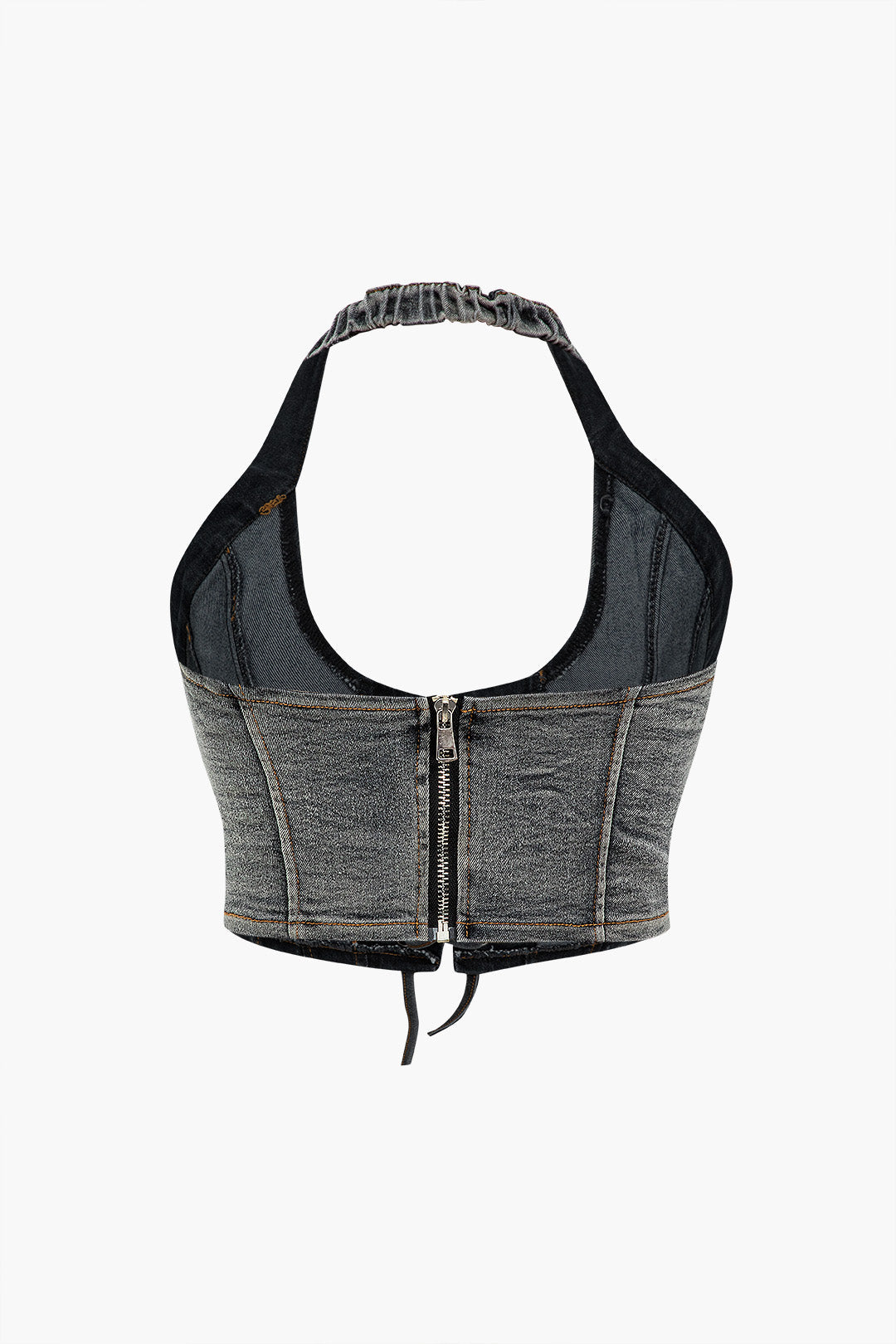 Denim Halter Top with Bow Detail and Mini Skirt Set