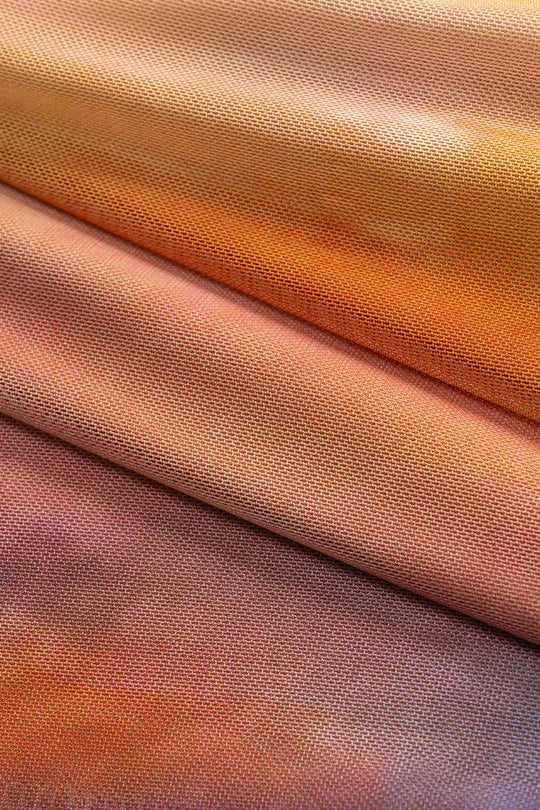 Tie Dye Print Mesh Rimpel Lange Mouw Maxi Jurk