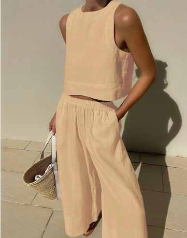Women's Two-Piece Set | Sleeveless Top &amp; Wide-Leg Pants | Summer Outfit