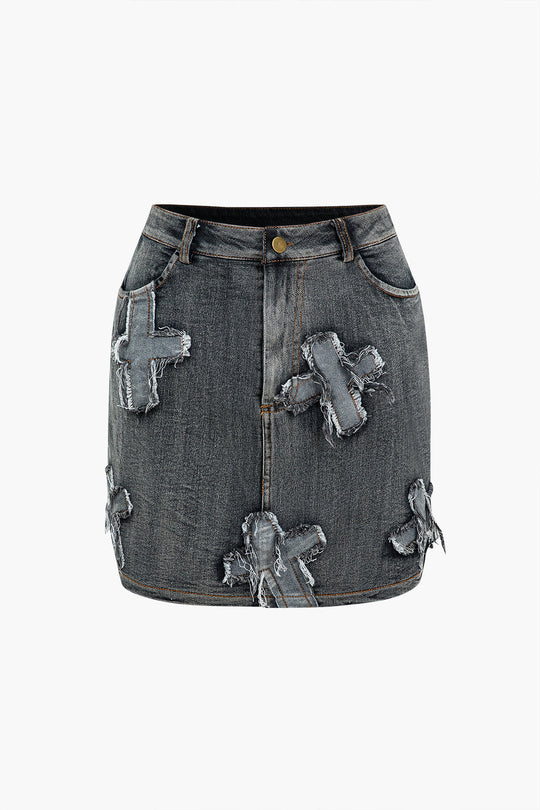 Denim Halter Top with Bow Detail and Mini Skirt Set