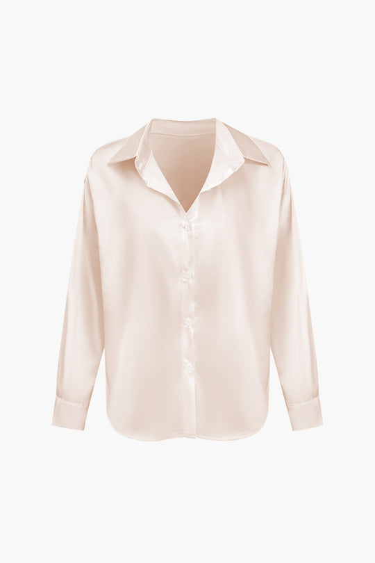 Lillian - Basis Effen Satijnen Dames Langsleeve Shirt