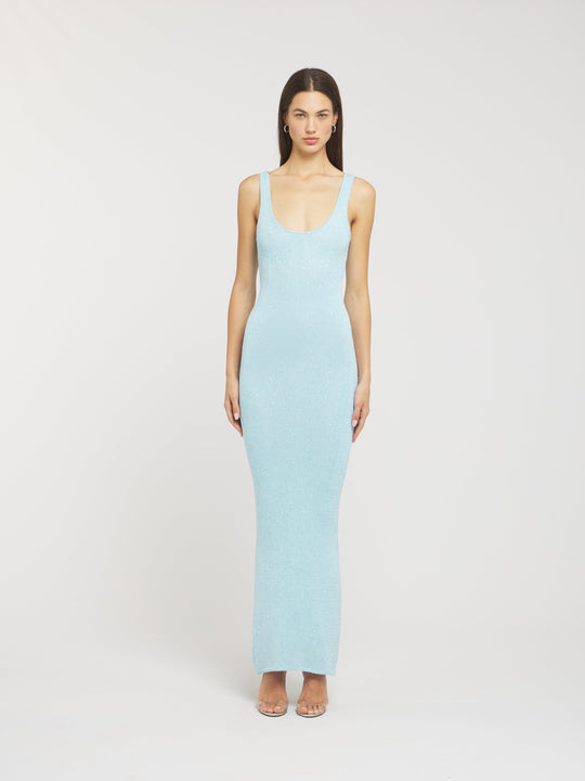 Isla - Luxurious Long Evening Dress in Baia Blue