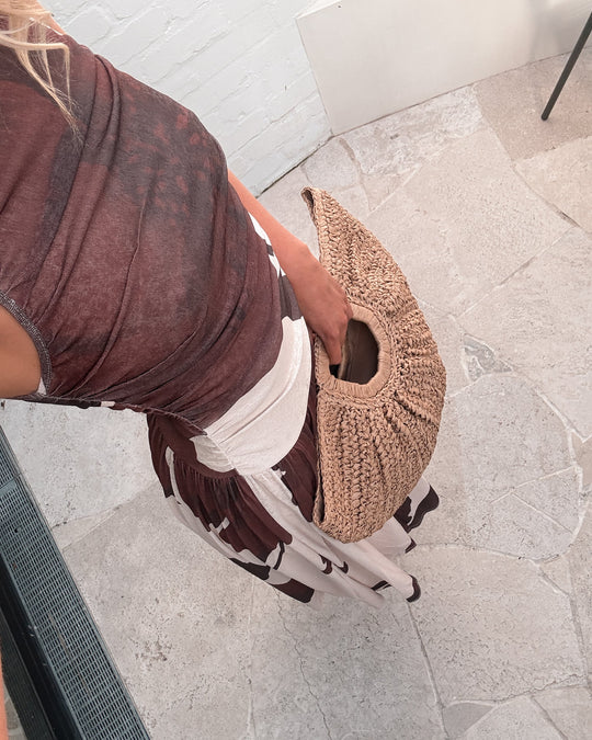 Dames | Balayage Jurk | Crème Bloemig | Bootnek | Gerimpelde Details | Maxi Lengte