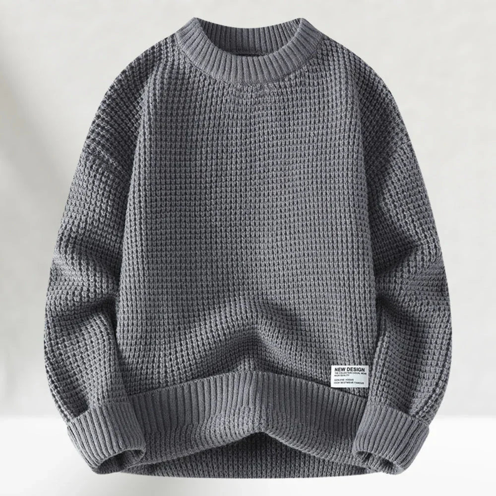Men's Classic Knitted Crew Neck Sweater with Ribbed Hem