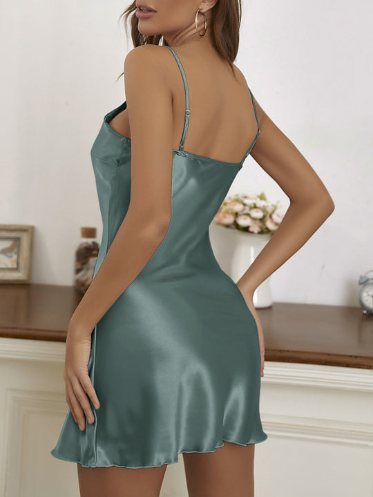 Dames Mini Jurk | Geel | Satijn Look | V-Hals