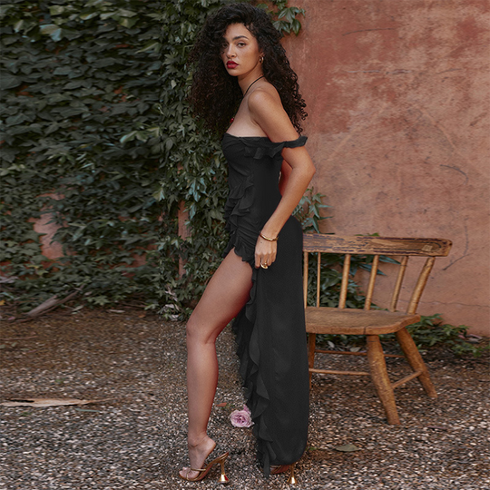 ROMINA - Ruffled Maxi Dress with Splits