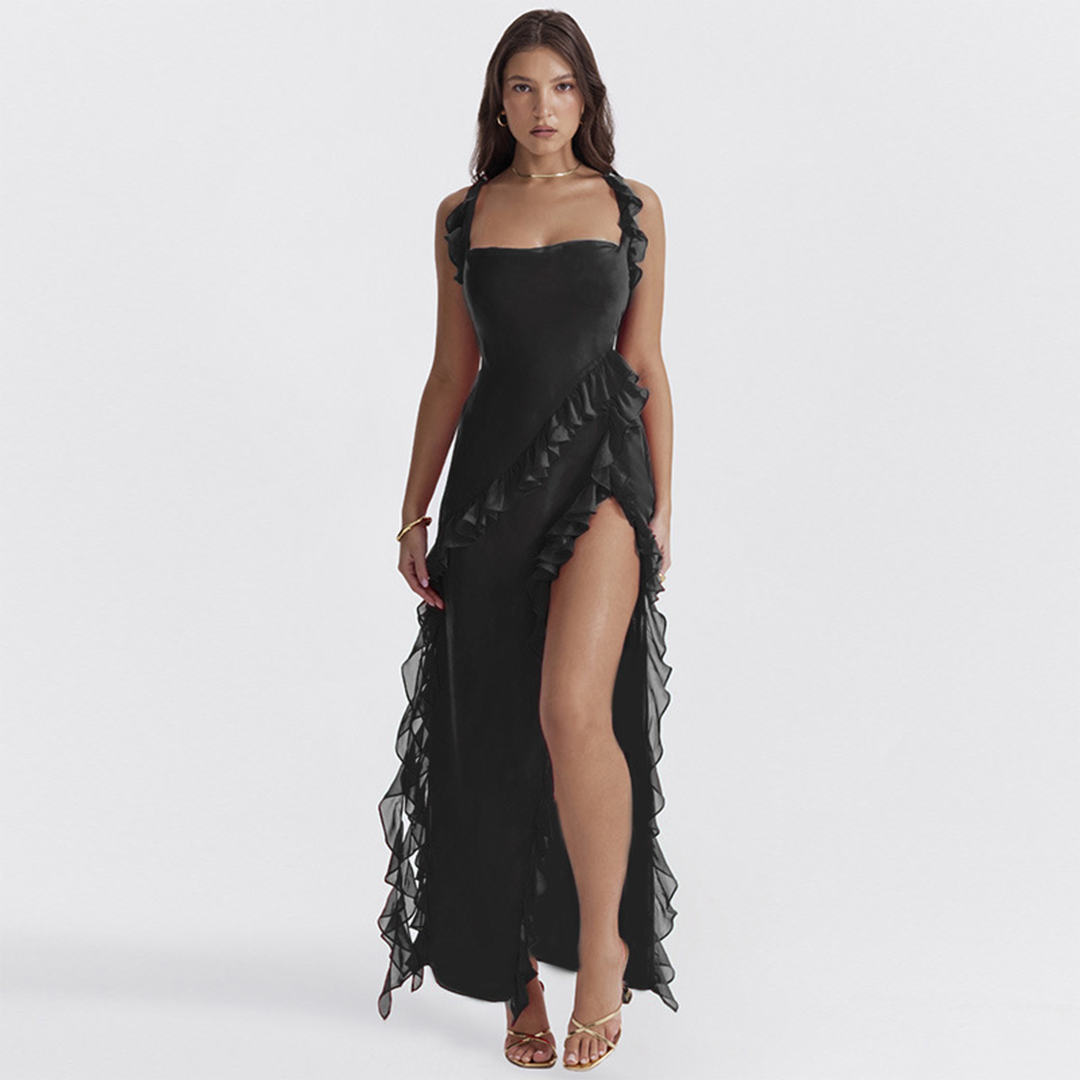 ROMINA - Ruffled Maxi Dress with Splits