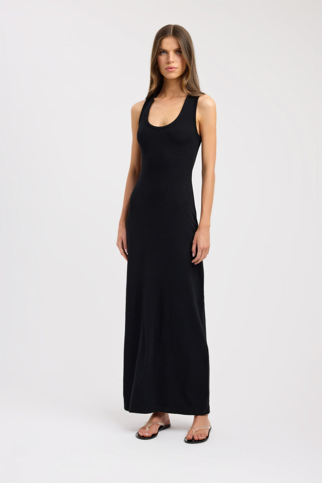 Women's Maxi Dress | Round Neck | Wide Straps | Ribbed Fabric | Slim Silhouette | Elegant