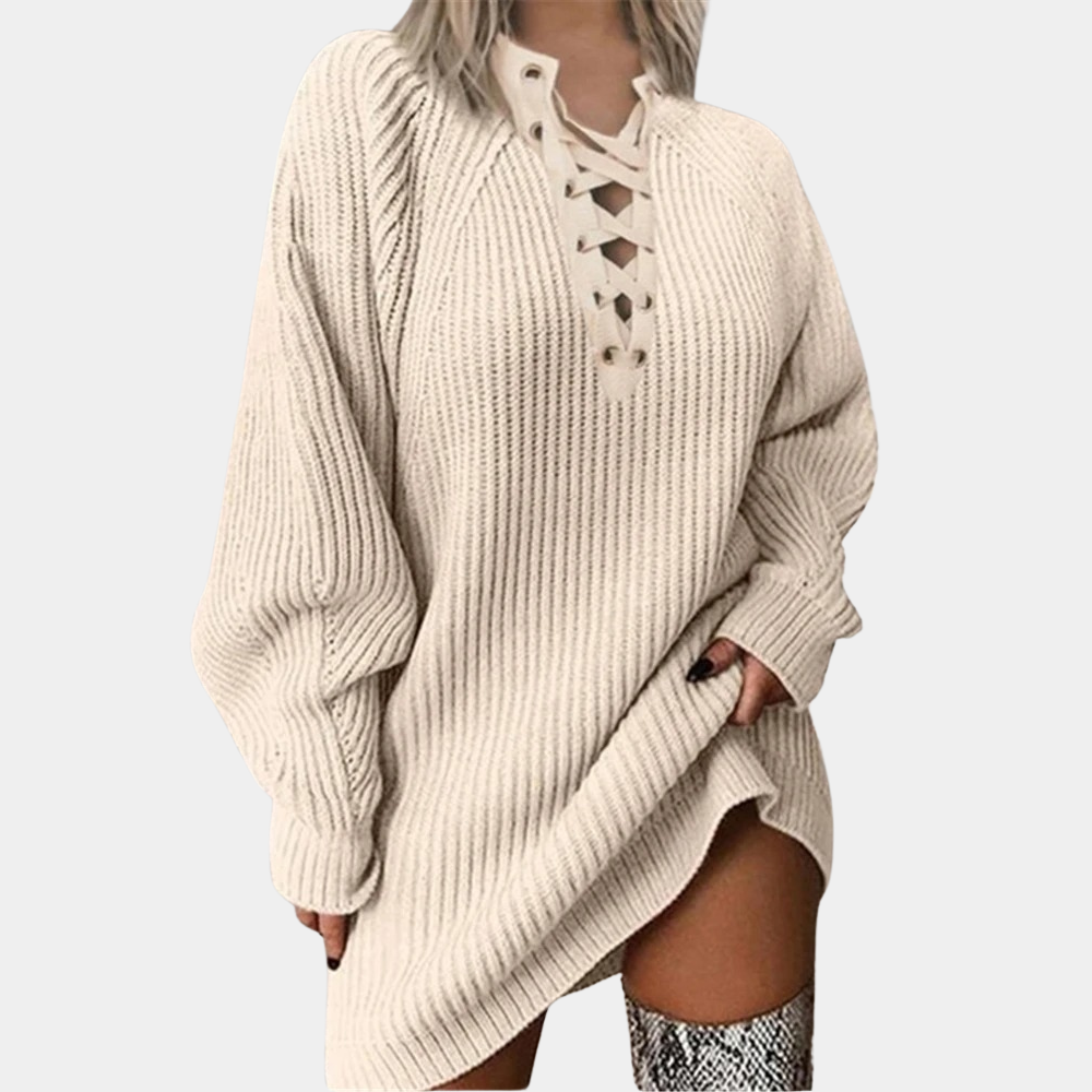 Rowen - Elegante gebreide damesjurk met verstelbaar ceintuur