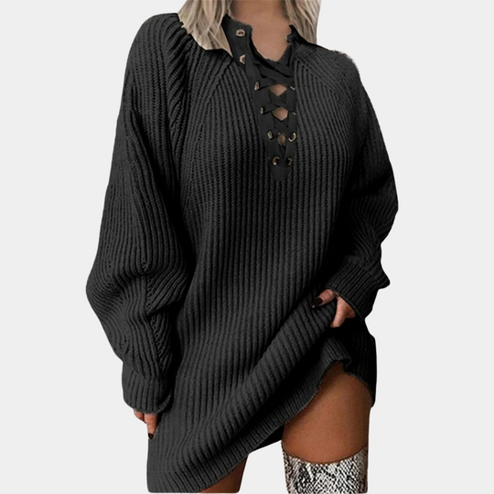 Rowen - Elegante gebreide damesjurk met verstelbaar ceintuur