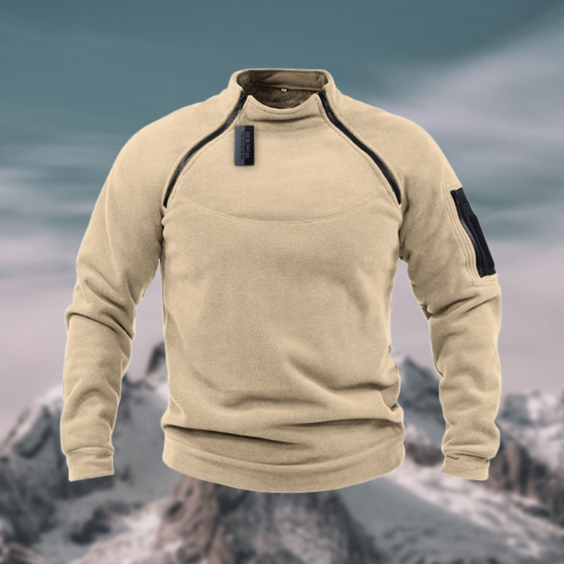 Men's Tactical Windproof Fleece Sweater with High Neck and Half Zip