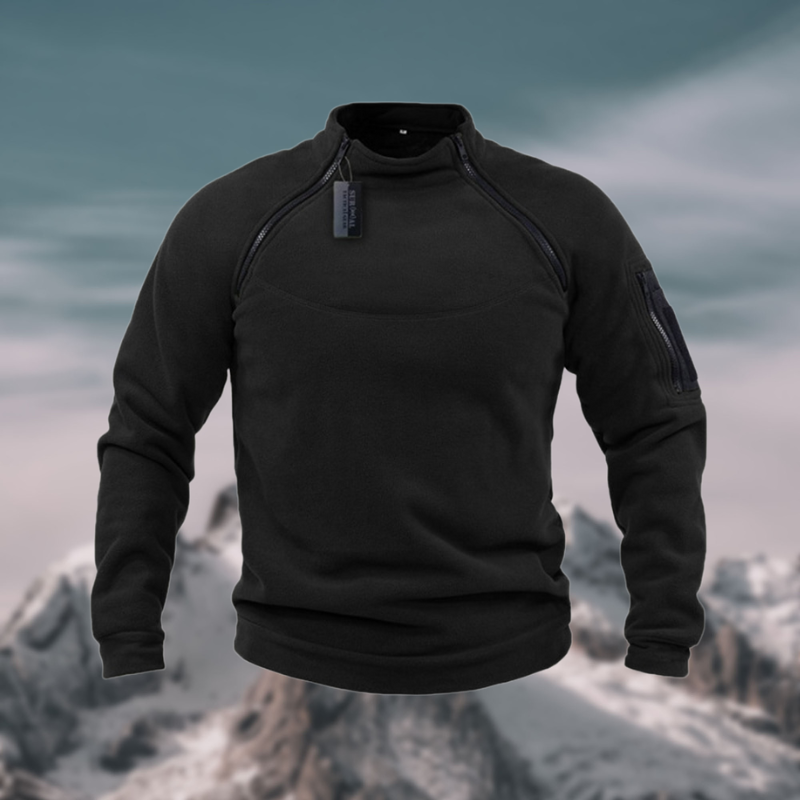 Men's Tactical Windproof Fleece Sweater with High Neck and Half Zip