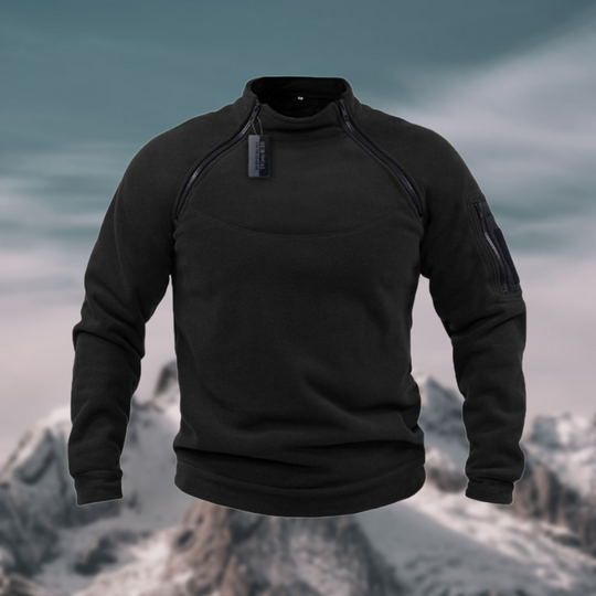 Men's Tactical Windproof Fleece Sweater with High Neck and Half Zip