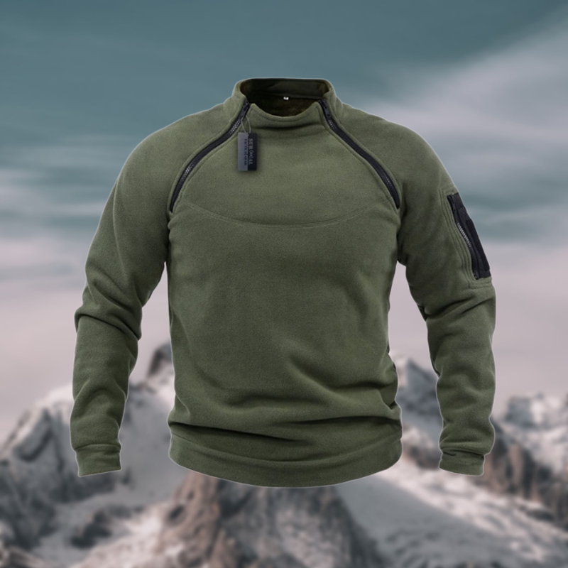Men's Tactical Windproof Fleece Sweater with High Neck and Half Zip