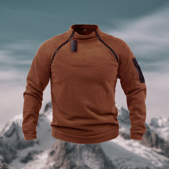 Men's Tactical Windproof Fleece Sweater with High Neck and Half Zip