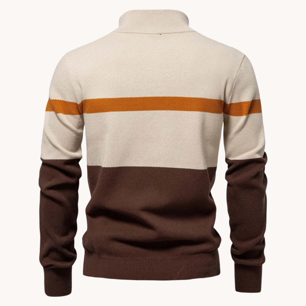 Men's Quarter-Zip Sweater with Modern Color Block Design