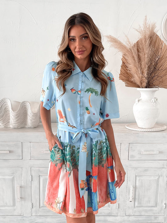 Dames | Dakoda Jurk | Multi | Shirtkraag | Knopen Voor | A-Lijn Rok | Mini Lengte