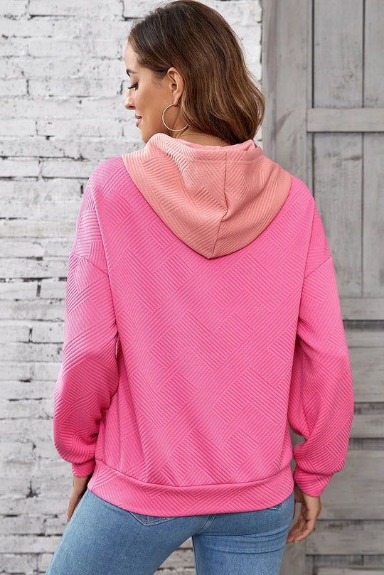 Drawstring Colorblock Long Sleeve Hoodie | Casual &amp; Comfortable | Slightly Stretchy