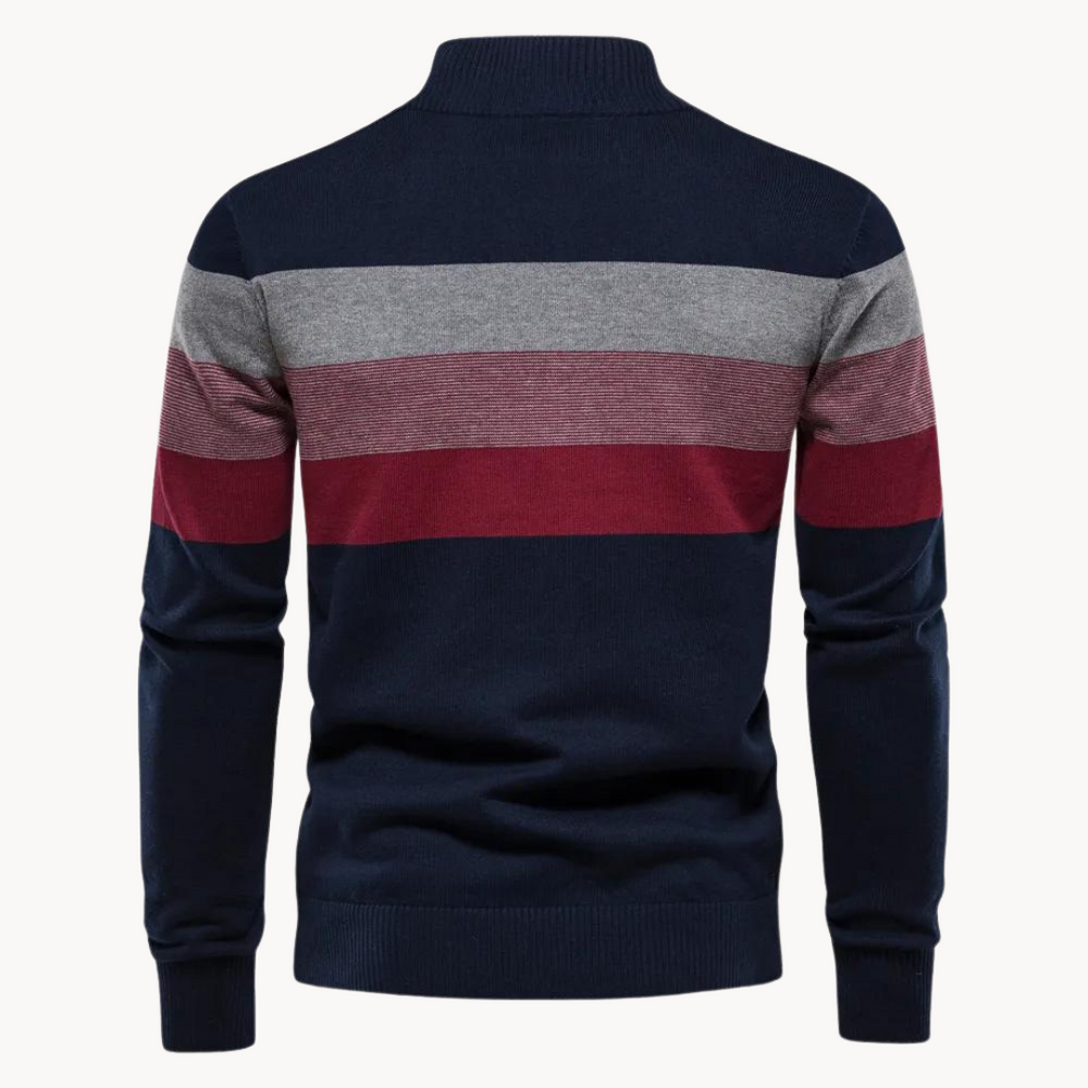 Men's Striped Quarter-Zip Sweater with Modern Slim Fit Design