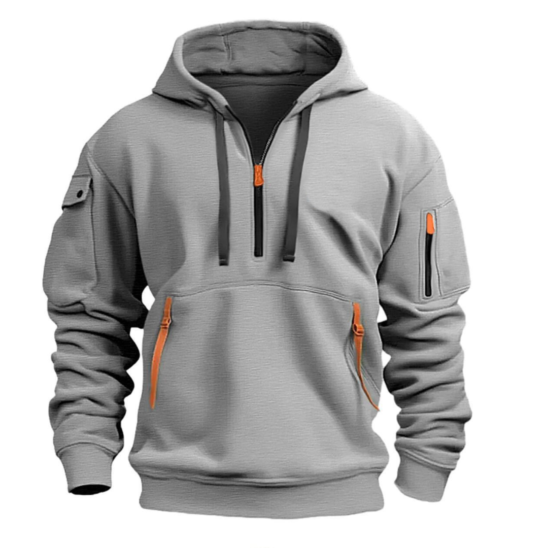 Heren Urban Utility Hoodie met Half-Zip en Ritszakken