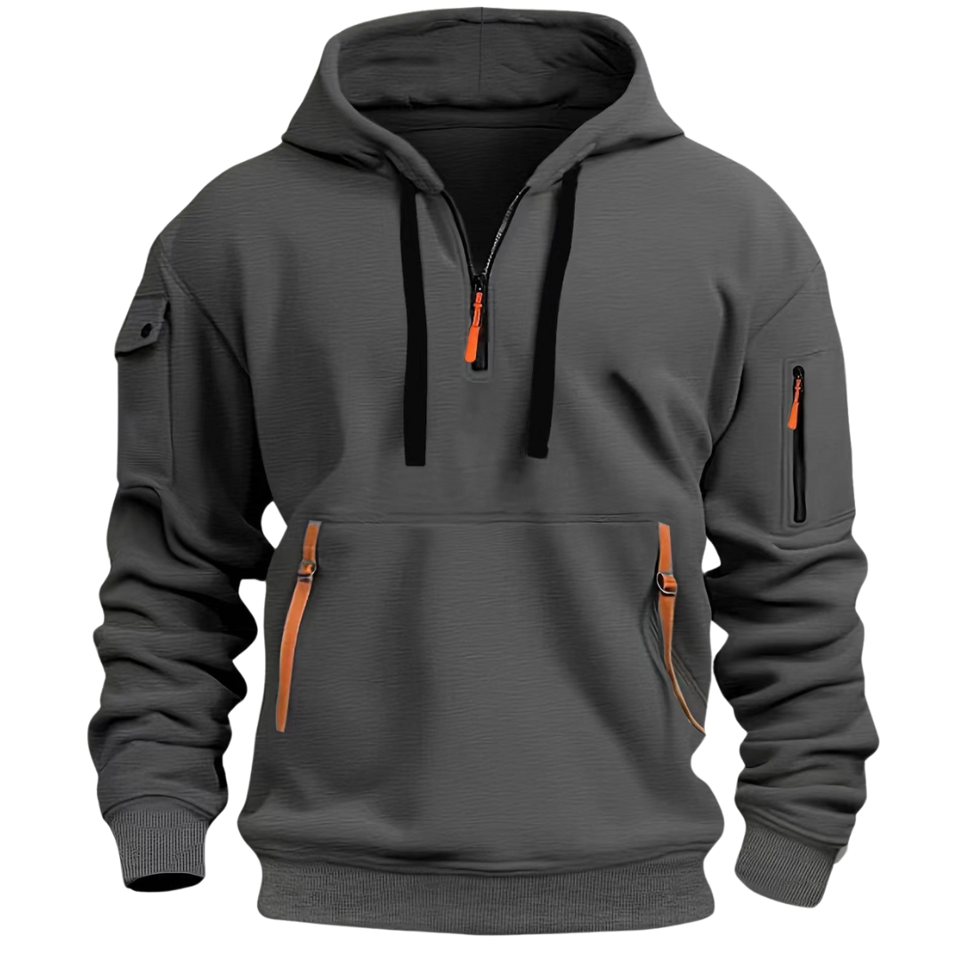 Heren Urban Utility Hoodie met Half-Zip en Ritszakken