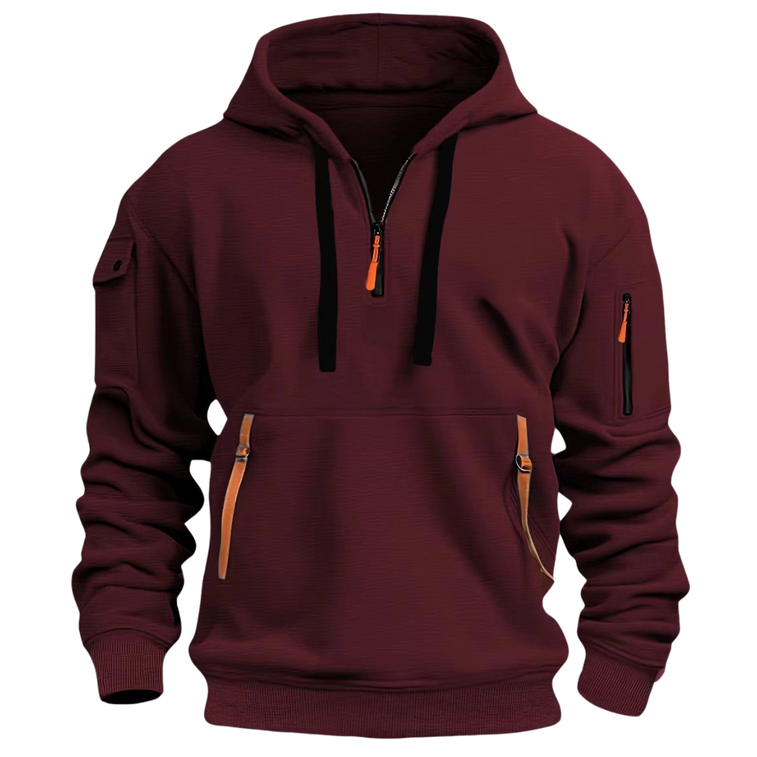 Heren Urban Utility Hoodie met Half-Zip en Ritszakken