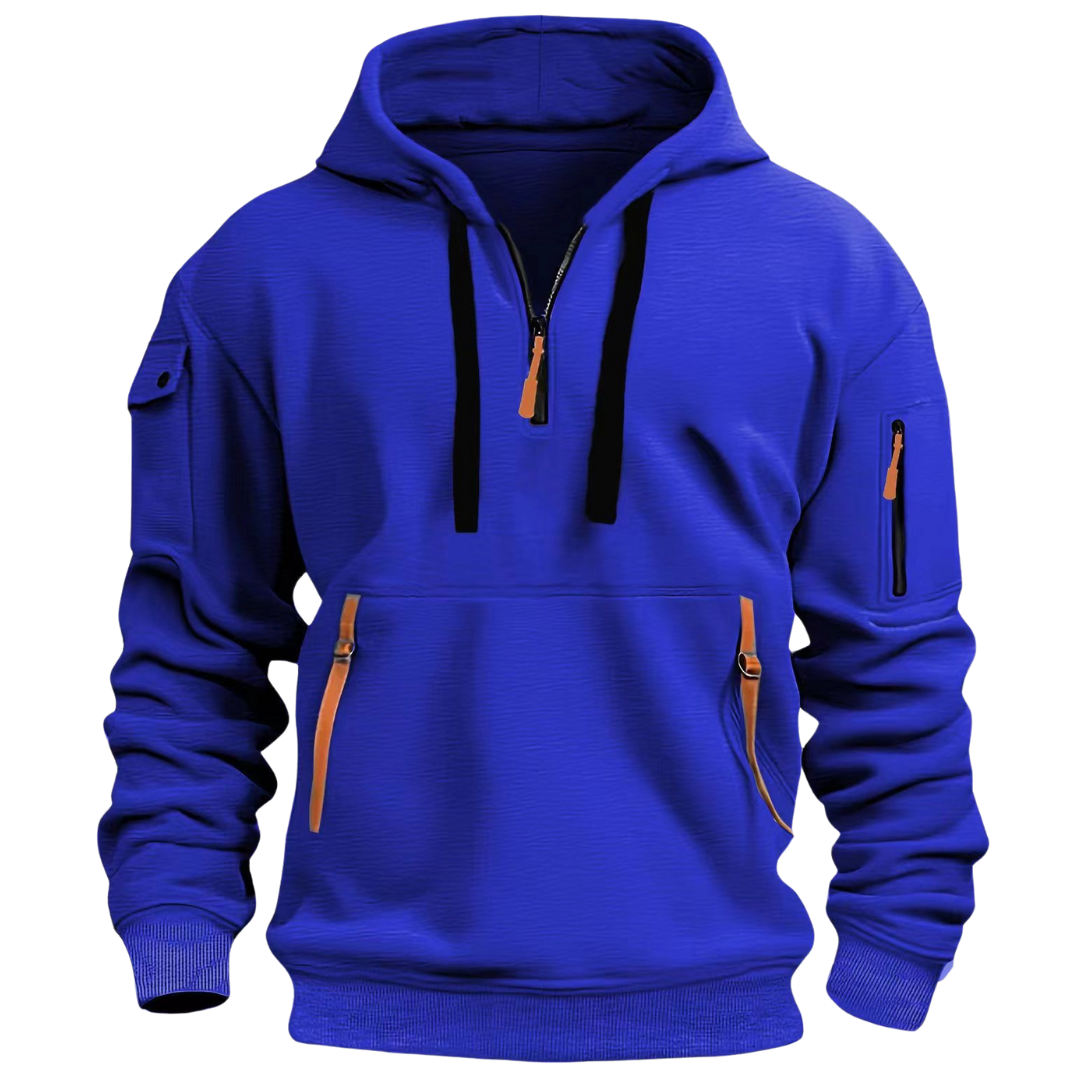 Heren Urban Utility Hoodie met Half-Zip en Ritszakken