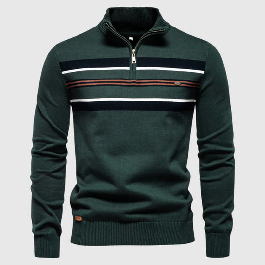 Heren Half-Zip Gestreepte Trui met Modern Contrast Borstontwerp