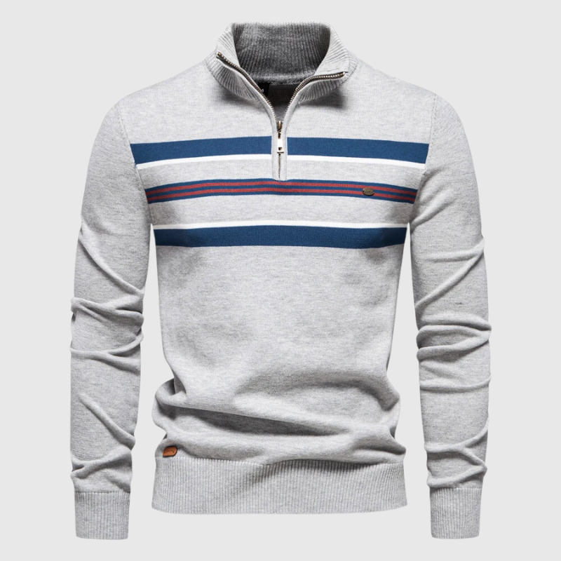 Heren Half-Zip Gestreepte Trui met Modern Contrast Borstontwerp