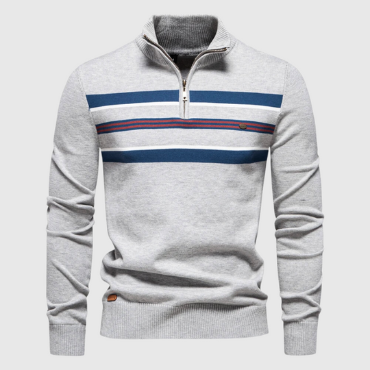 Heren Half-Zip Gestreepte Trui met Modern Contrast Borstontwerp