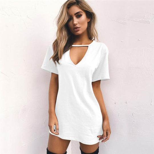 Casual T-shirt Dress with Trendy Cutout