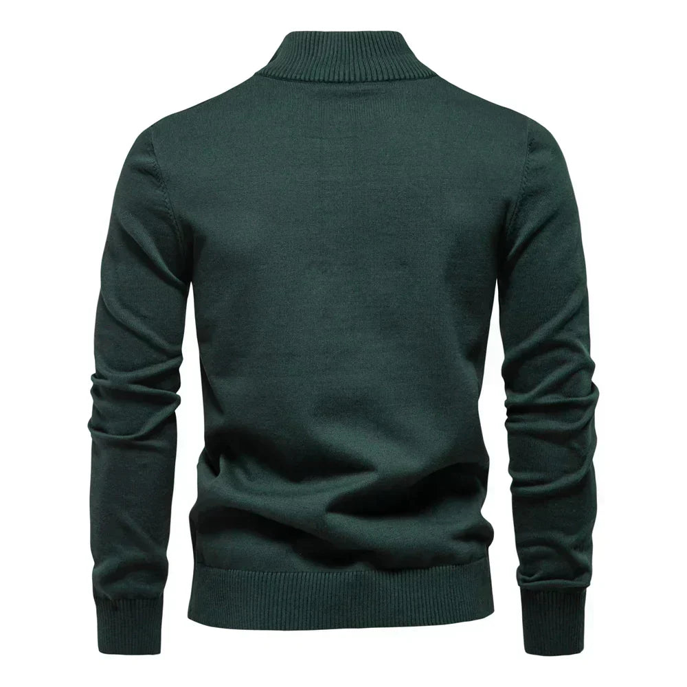 Heren Half-Zip Gestreepte Trui met Modern Contrast Borstontwerp