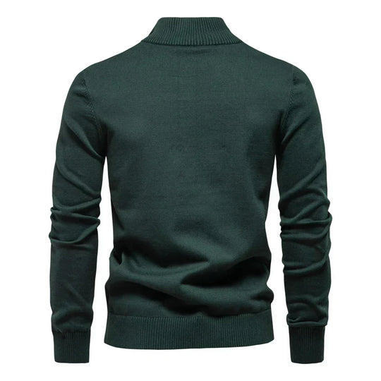 Heren Half-Zip Gestreepte Trui met Modern Contrast Borstontwerp