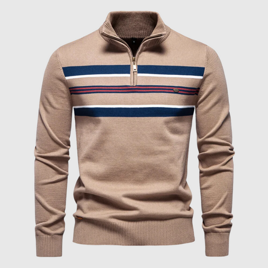 Heren Half-Zip Gestreepte Trui met Modern Contrast Borstontwerp