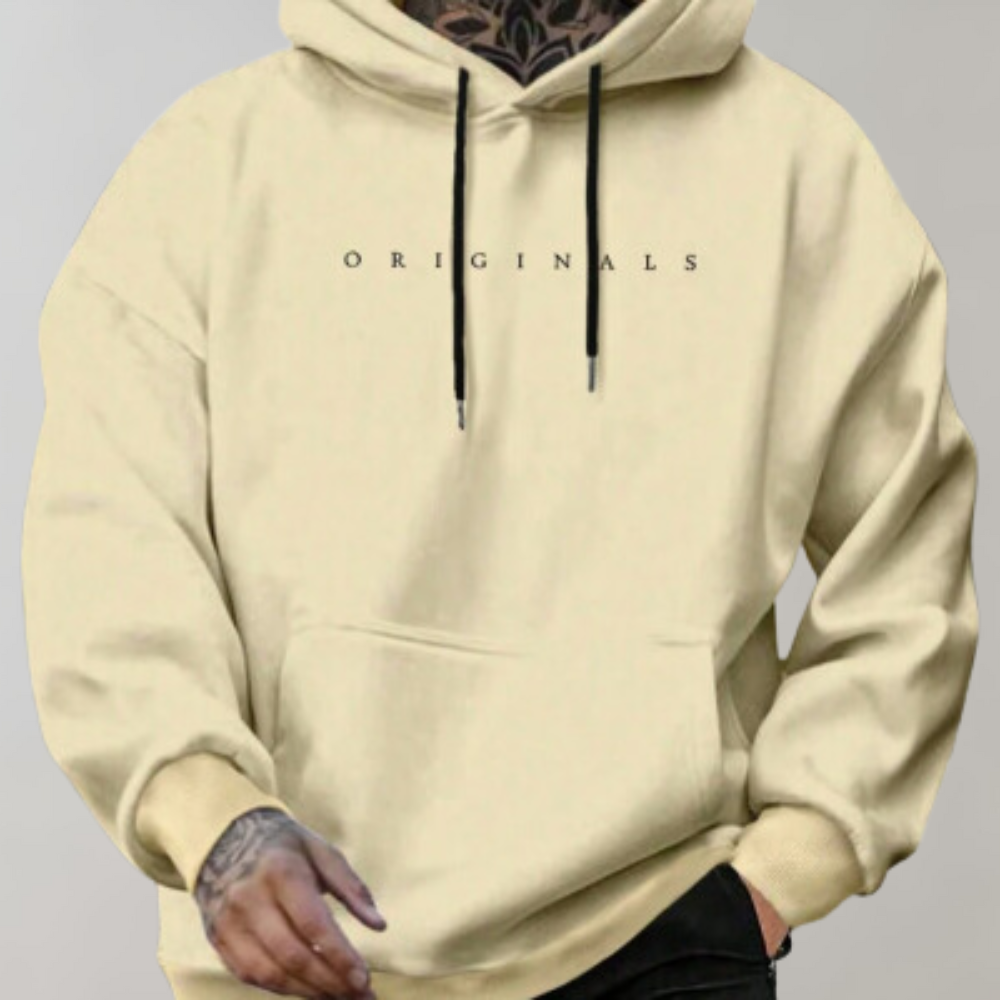 Heren Casual Pullover Hoodie met Geborduurd Voorpand en Kangoeroezak