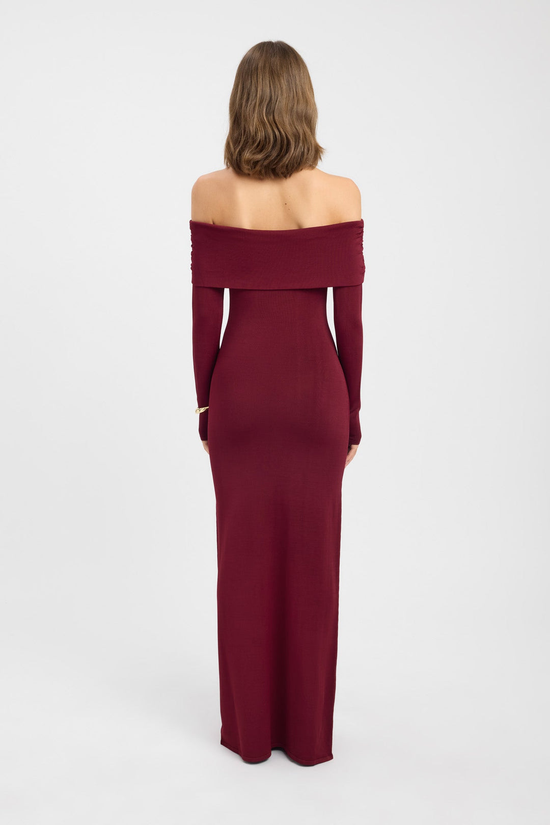 Dames | Off Shoulder Jurk | Lange Mouwen | Omslaghals | Strakke Pasvorm | Brei-Stof | Elegant