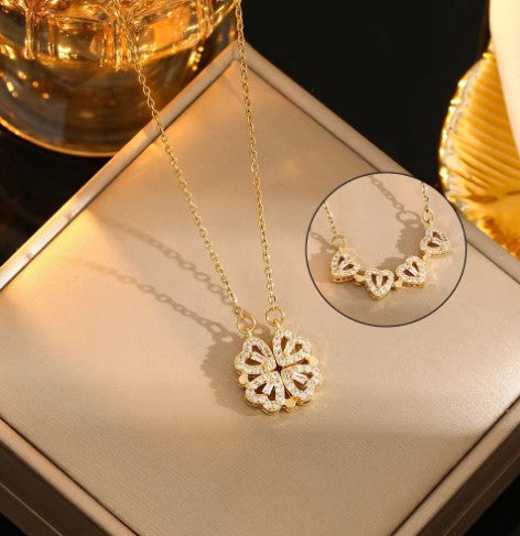 Dames Ketting met Harten en Cirkel Hanger | Verstelbare Goudkleurige Halsketting | Zirkonia Sieraden